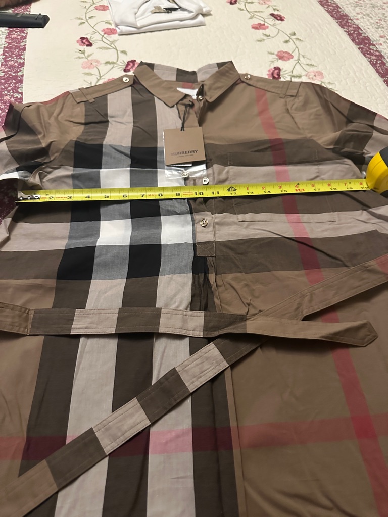 Burberry Tan, Black & Cream Check Midi Dress